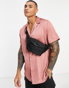 Розовая атласная рубашка с глубоким вырезом и отложным воротником ASOS DESIGN-Розовый цвет
