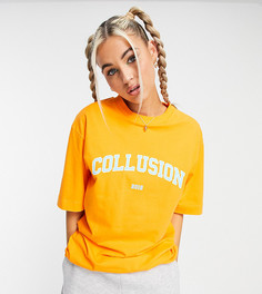 Оранжевая футболка в стиле oversized с фирменным принтом от комплекта COLLUSION-Оранжевый цвет