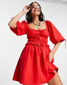 Красное льняное платье мини Bershka-Красный