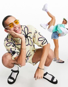 Желтая oversized-футболка со сплошным цветочным принтом от комплекта ASOS DESIGN-Желтый