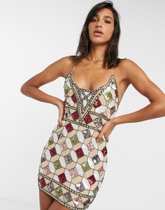 Платье мини на бретельках с отделкой ASOS DESIGN-Многоцветный
