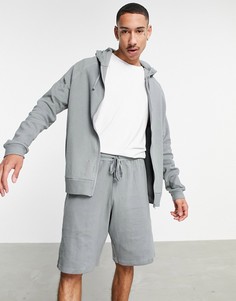 Пижама из вафельного трикотажа с шортами и худи ASOS DESIGN-Серый