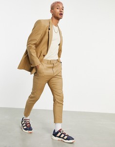 Зауженные брюки с добавлением льна табачного цвета ASOS DESIGN-Коричневый цвет