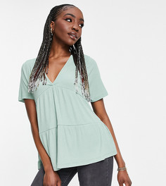 Зеленый ярусный свободный топ в рубчик с V-образным вырезом ASOS DESIGN Tall-Зеленый цвет