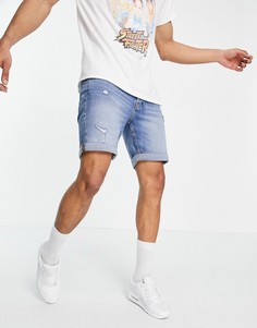 Голубые джинсовые шорты со рваной отделкой Jack & Jones Intelligence-Голубой