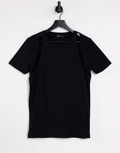 Черная облегающая футболка с вырезами на рукавах ASOS DESIGN-Черный