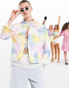 Джинсовая куртка радужной расцветки с принтом тай-дай ASOS DESIGN-Голубой