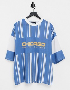 Синяя oversized-футболка в полоску с принтом "Chicago" из органического хлопка ASOS DESIGN-Многоцветный