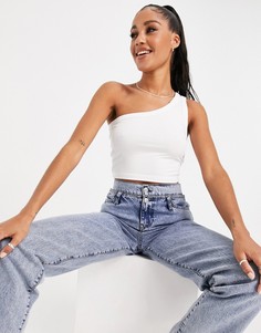 Белый кроп-топ в рубчик на одно плечо ASOS DESIGN