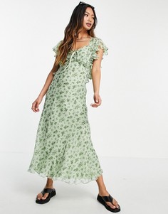 Платье миди с оборками, завязками и цветочным принтом ASOS DESIGN-Многоцветный