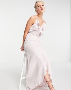 Нежно-розовое платье мидакси с запахом и оборками Little Mistress-Розовый цвет