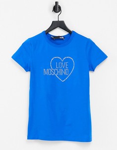 Синяя футболка с логотипом из стразов Love Moschino-Голубой