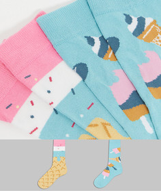 Набор из 2 пар носков с принтом мороженого ASOS DESIGN-Многоцветный