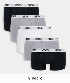 Набор из 5 боксеров-брифов с логотипом на поясе ASOS DESIGN-Многоцветный