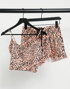 Пижамный комплект с укороченной майкой и шортами персикового цвета в черную крапинку Loungeable-Многоцветный