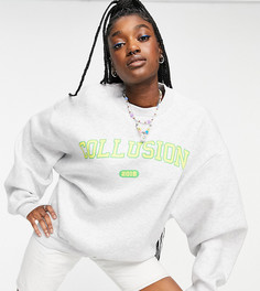 Серый меланжевый oversized-свитшот с принтом логотипа в университетском стиле COLLUSION Unisex