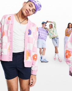 Oversized-кардиган со сплошным узором в виде шахматной клетки с цветами ASOS DESIGN-Многоцветный