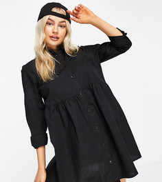 Черное свободное платье-рубашка мини из органического хлопка ASOS DESIGN Petite-Черный