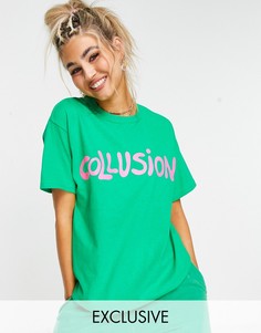 Зеленая oversize-футболка с логотипом от комплекта COLLUSION-Зеленый цвет