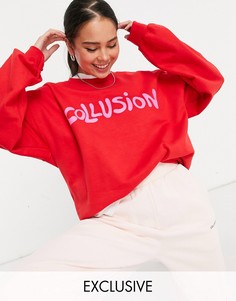 Красный свитшот от комплекта с логотипом в стиле oversized COLLUSION