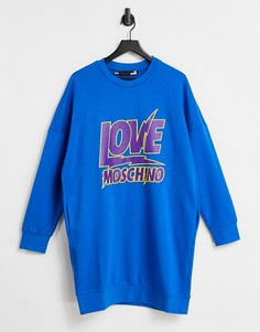 Синее платье-футболка с логотипом в форме молний Love Moschino-Голубой