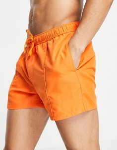 Ярко-оранжевые короткие шорты для плавания с защипами ASOS DESIGN-Оранжевый цвет