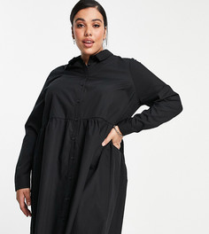 Черное хлопковое платье-рубашка мини свободного кроя ASOS DESIGN Curve-Черный