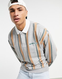 Oversized-свитшот в стиле регби со сплошным полосатым принтом и надписью ASOS DESIGN-Серый