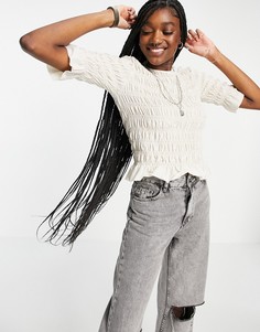 Кремовый присборенный топ с укороченными рукавами Only-Светло-бежевый