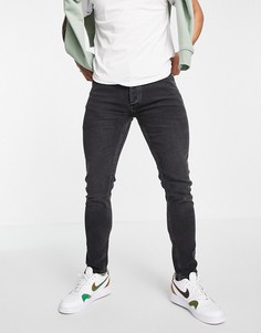 Эластичные зауженные джинсы выбеленного черного цвета Topman-Серый