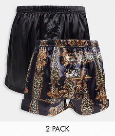 Набор из 2 атласных боксеров с принтом ASOS DESIGN-Многоцветный