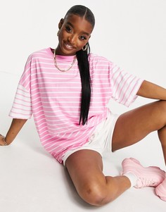 Oversized-футболка с розовыми полосками ASOS DESIGN-Розовый цвет