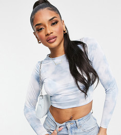 Голубой обтягивающий топ с принтом тай-дай ASOS DESIGN Petite
