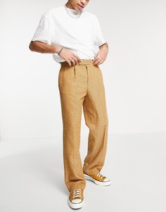 Желтые брюки с широкими штанинами из ткани с добавлением шерсти с узором «в елочку» ASOS DESIGN-Желтый