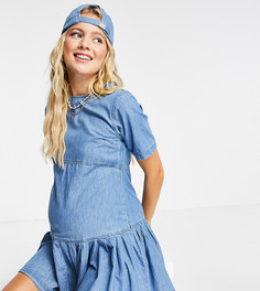 Выбеленное платье-футболка из мягкого денима с присборенной юбкой ASOS DESIGN Maternity-Голубой