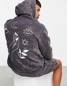 Выбеленный черный oversized-худи в винтажном стиле от комплекта с мистическим принтом в виде наброска на спине ASOS DESIGN-Светло-бежевый