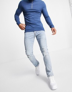 Светло-голубые узкие джинсы со рваной отделкой Jack & Jones Intelligence Glenn-Голубой