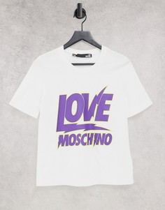 Белая футболка с светящимся логотипом Love Moschino-Белый