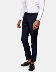 Темно-синие узкие брюки из фактурной ткани Topman-Голубой