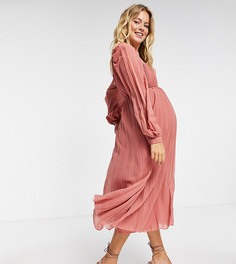 Плиссированное платье миди с расклешенной юбкой и квадратным вырезом цвета чайной розы ASOS DESIGN Maternity-Розовый цвет