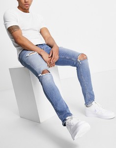 Голубые выбеленные джинсы скинни со рваной отделкой ASOS DESIGN, изготовленные с уменьшенным расходом воды-Голубой