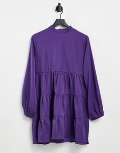 Фиолетовое ярусное платье мини с присборенной юбкой Lola May-Фиолетовый цвет