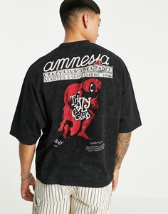Черная футболка в стиле "oversized" с винтажным клубным принтом Amnesia ASOS DESIGN-Черный цвет