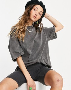 Темно-серая выбеленная футболка очень свободного кроя ASOS DESIGN-Серый