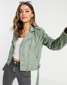 Шалфейно-зеленая байкерская куртка из искусственной замши ASOS DESIGN-Зеленый цвет