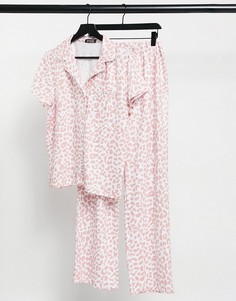 Пижама с брюками и розовым леопардовым принтом Loungeable-Многоцветный