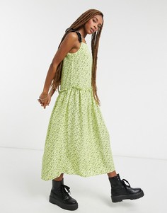 Платье лаймового цвета с драпировкой на талии Topshop-Зеленый