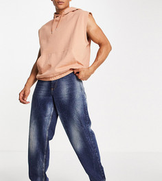 Свободные джинсы в стиле 90-х с выбеленным эффектом COLLUSION x014-Голубой