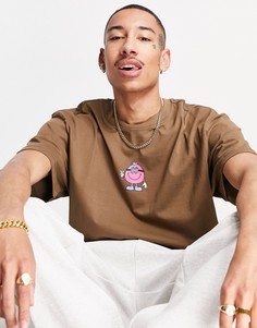 Коричневая футболка в стиле oversized с принтом Weekday-Коричневый цвет