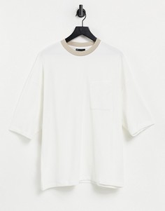 Oversized-футболка из плотного фактурного материала с рукавами до локтя ASOS DESIGN-Белый